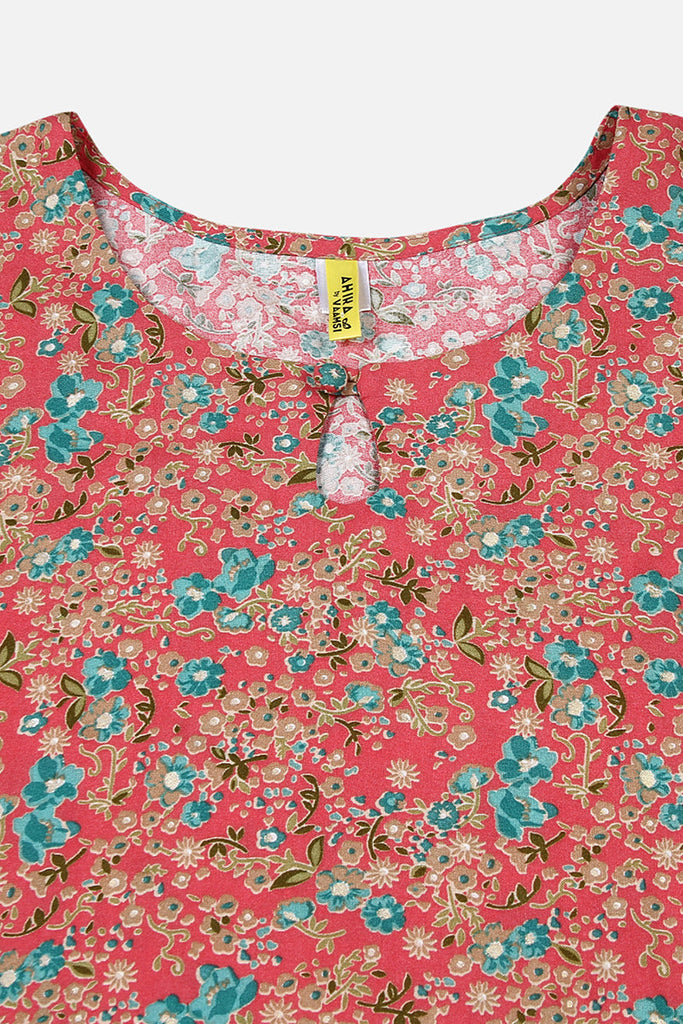 Women's Pink Viscose Rayon Floral Printed Straight Kurta