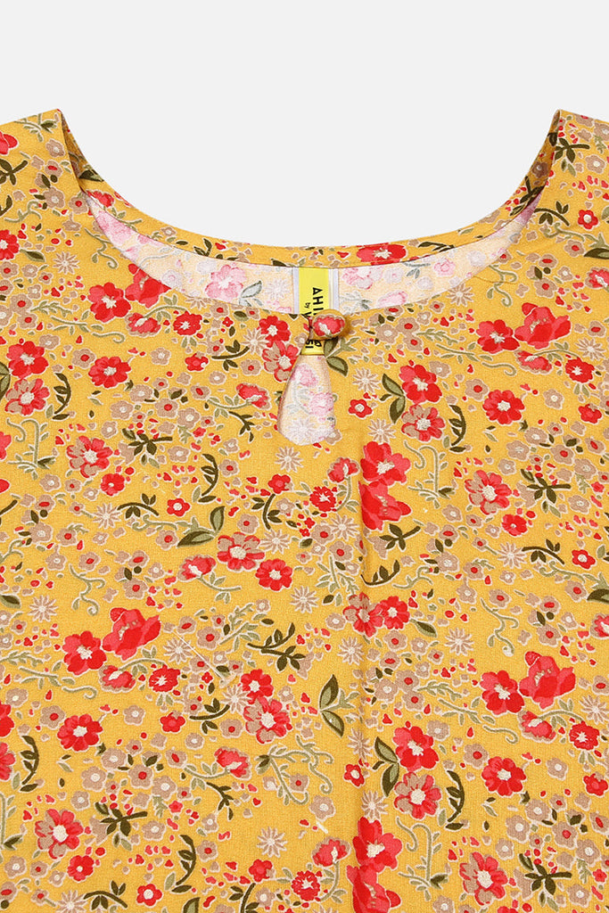 Women's Yellow Viscose Rayon Floral Printed Straight Kurta