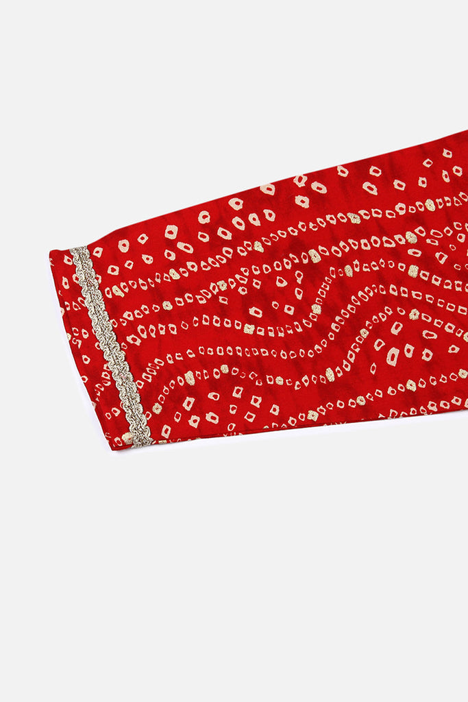 Women's Red Viscose Rayon Bandhani Embroidered Straight Kurta