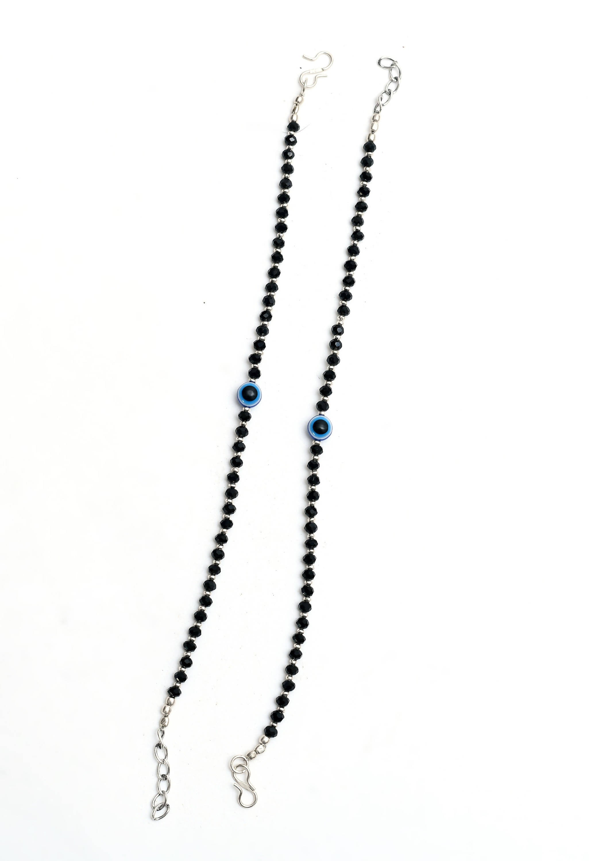 Johar Kamal Traditional Black Beads Silver-Plated Najariya Anklets Jkpayal_029
