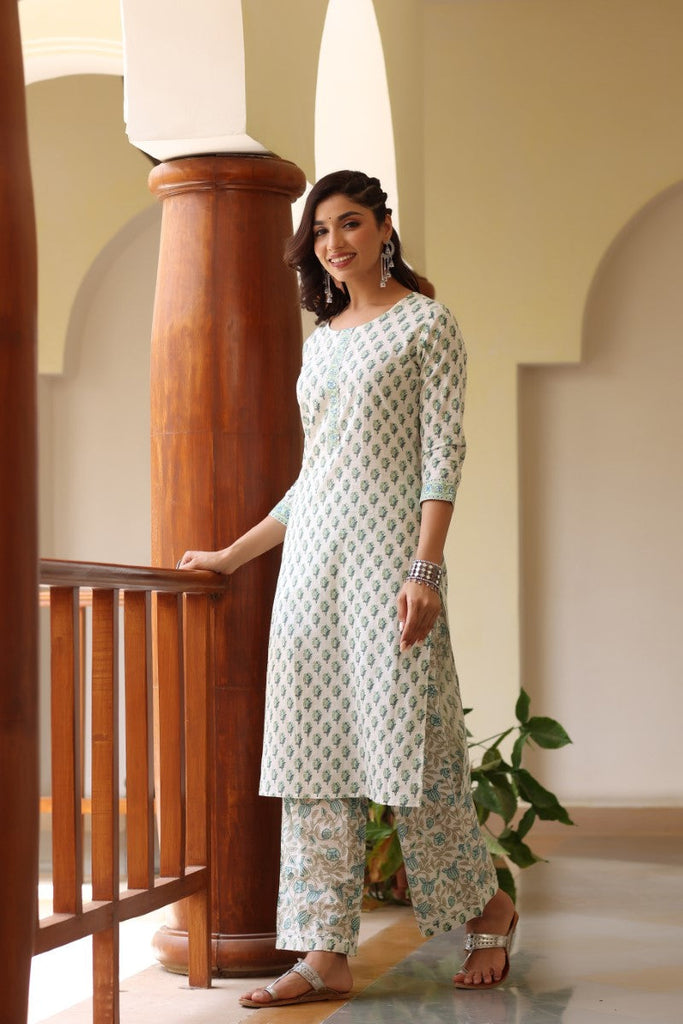 Women's Cotton Blend Printed Kurta Palazzo Set