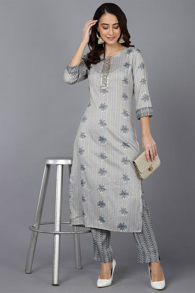 Women's Cotton Blend Printed Kurta With Pants