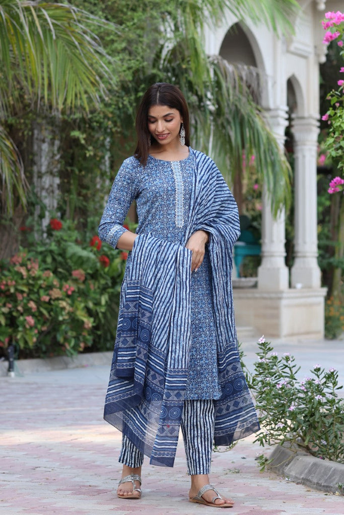 Women's Cotton Printed Kurta Pant Dupatta Set