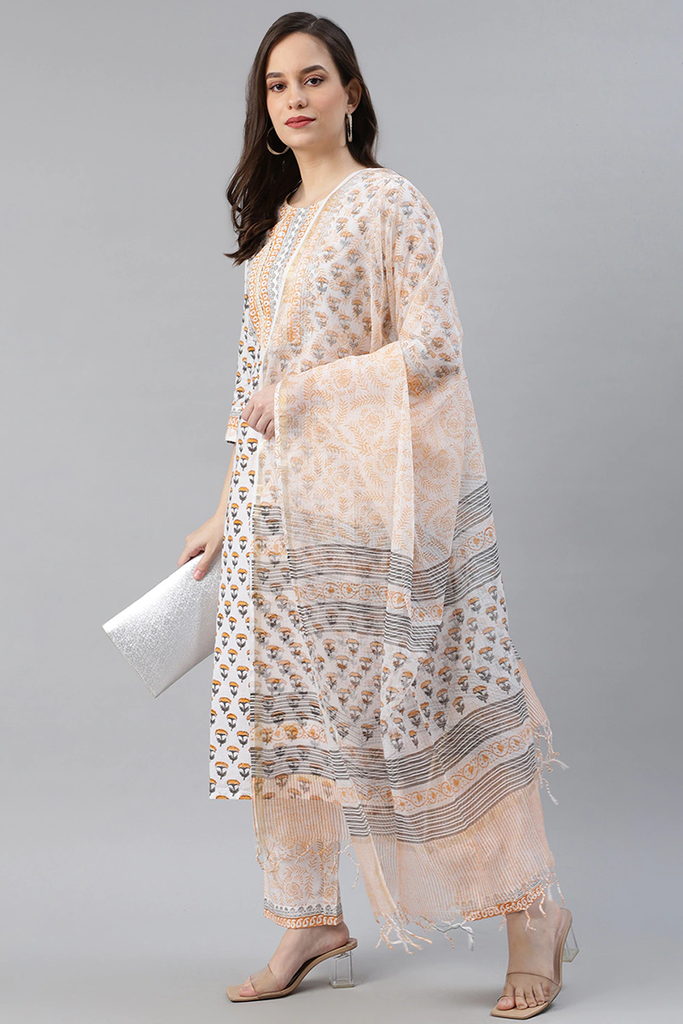 Women's Cotton Printed Kurta Pant Dupatta Set