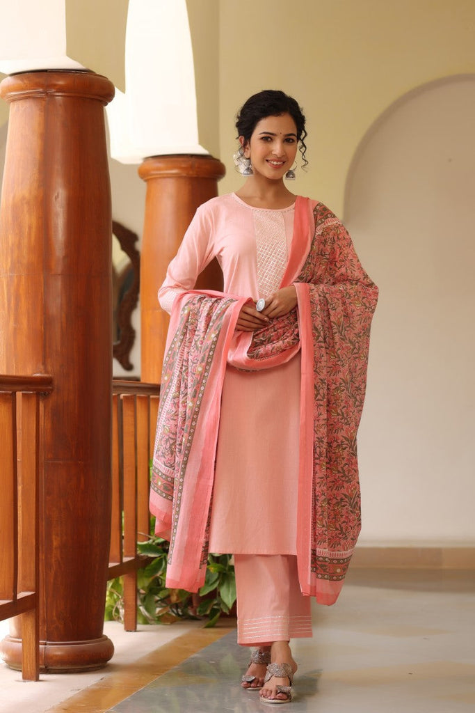 Women's Cotton Printed Kurta Pant Dupatta Set