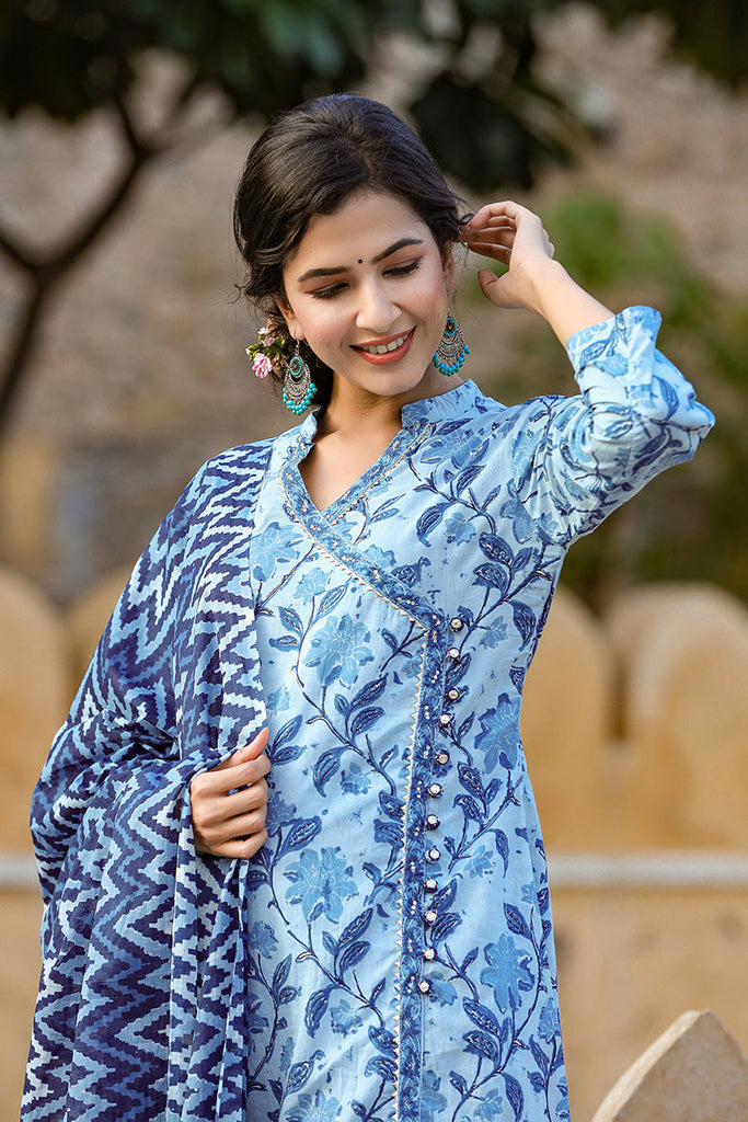 Women's Cotton Printed Kurta Pant Dupatta Set
