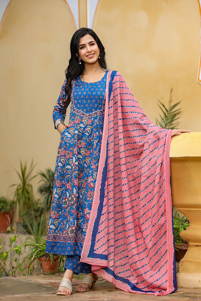 Women's Cotton Printed Kurta Pant Dupatta Set