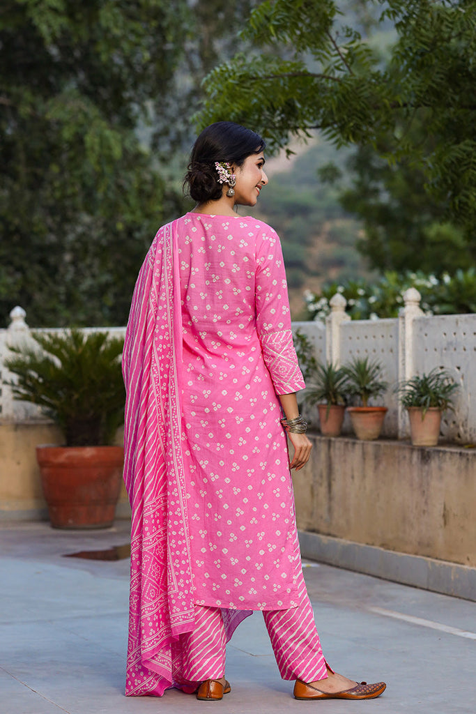 Women's Cotton Printed Kurta Pant Dupatta Set