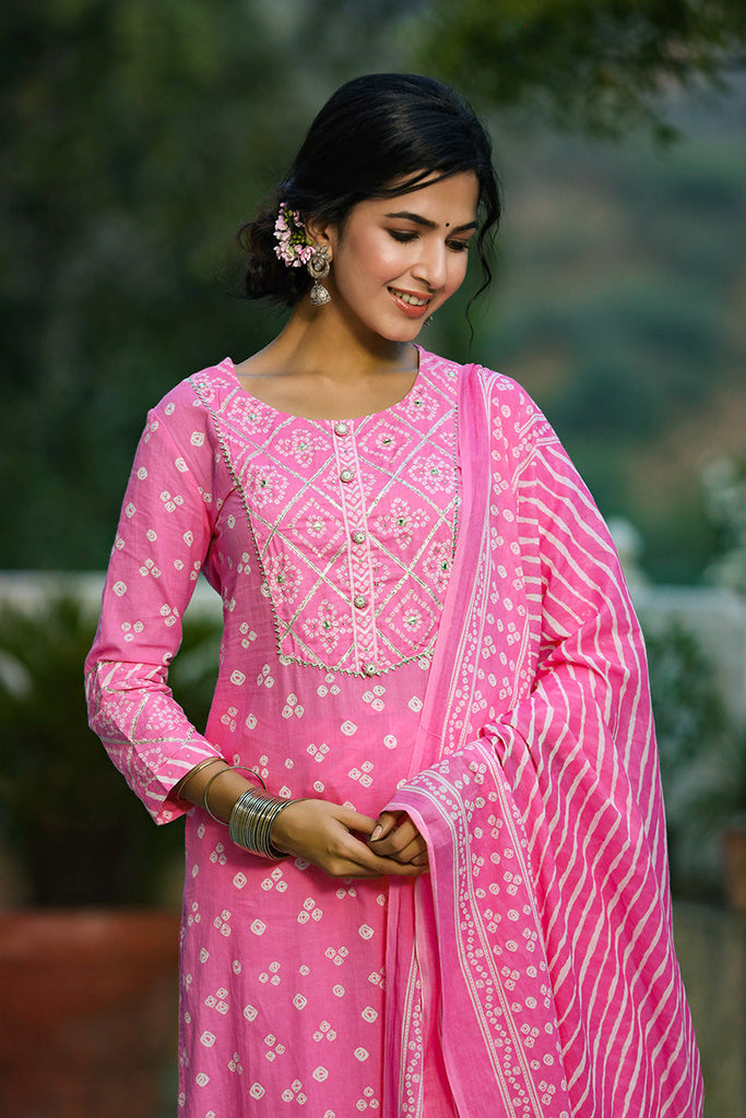 Women's Cotton Printed Kurta Pant Dupatta Set