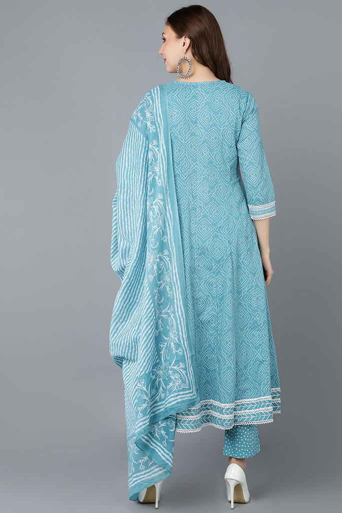 Women's Cotton Blend Embroidered Bandhani Printed Kurta Pant With Dupatta