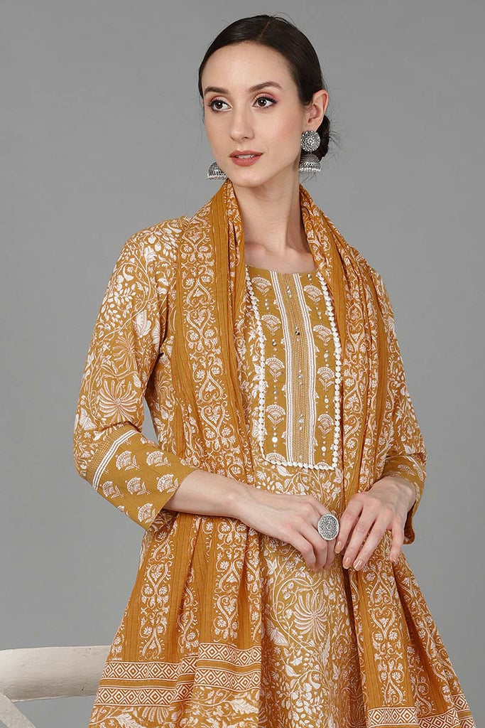 Women's Cotton Floral Printed Kurta Pant With Dupatta