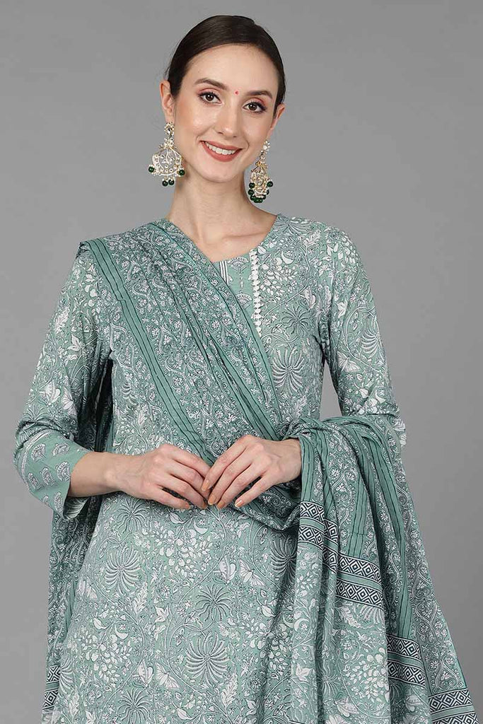 Women's Cotton Floral Printed Kurta Pant With Dupatta