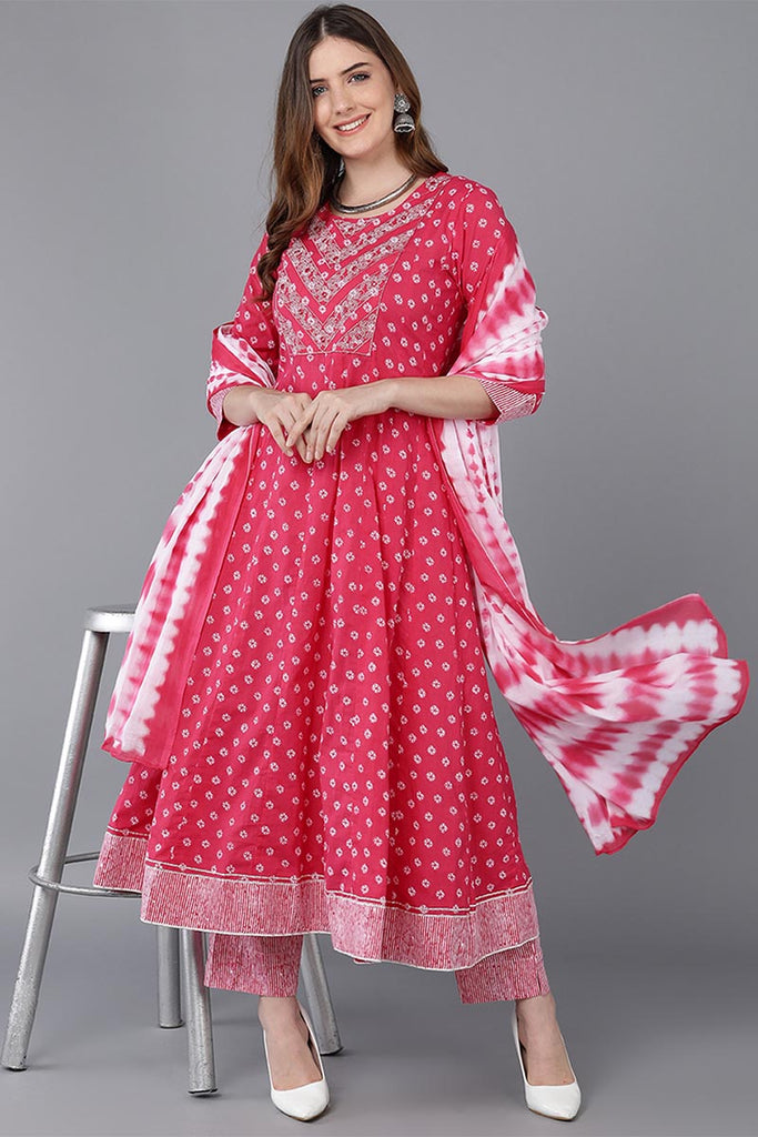 Women's Cotton Embroidered Printed Kurta Pant With Dupatta