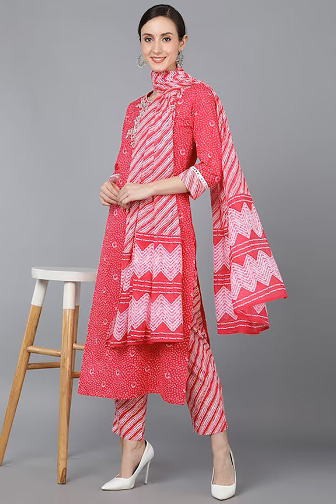 Women's Cotton Yoke Design Kurta Pants With Dupatta