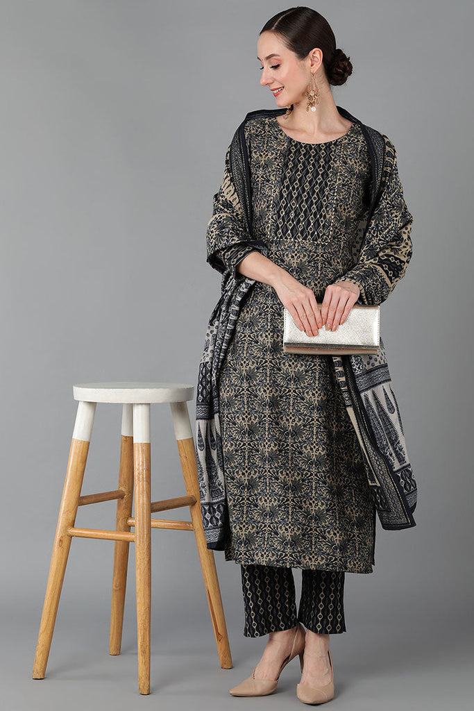 Women's Silk Blend Printed Kurta Pants With Dupatta