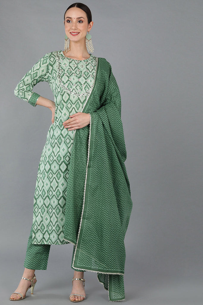 Women's Cotton Abstract Printed Kurta Pant With Dupatta
