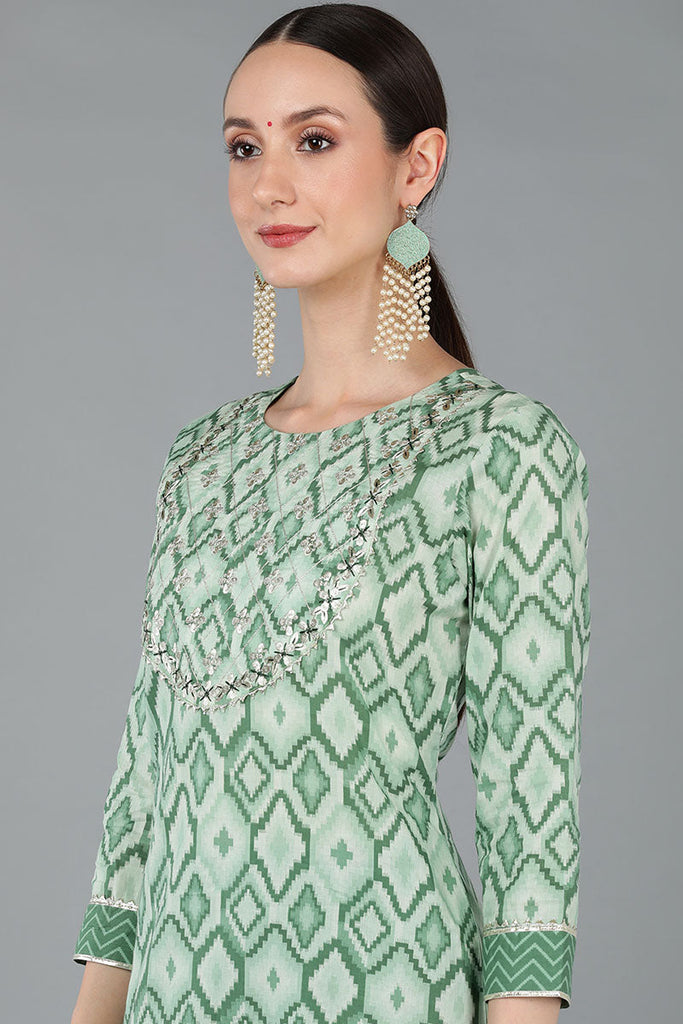 Women's Cotton Abstract Printed Kurta Pant With Dupatta