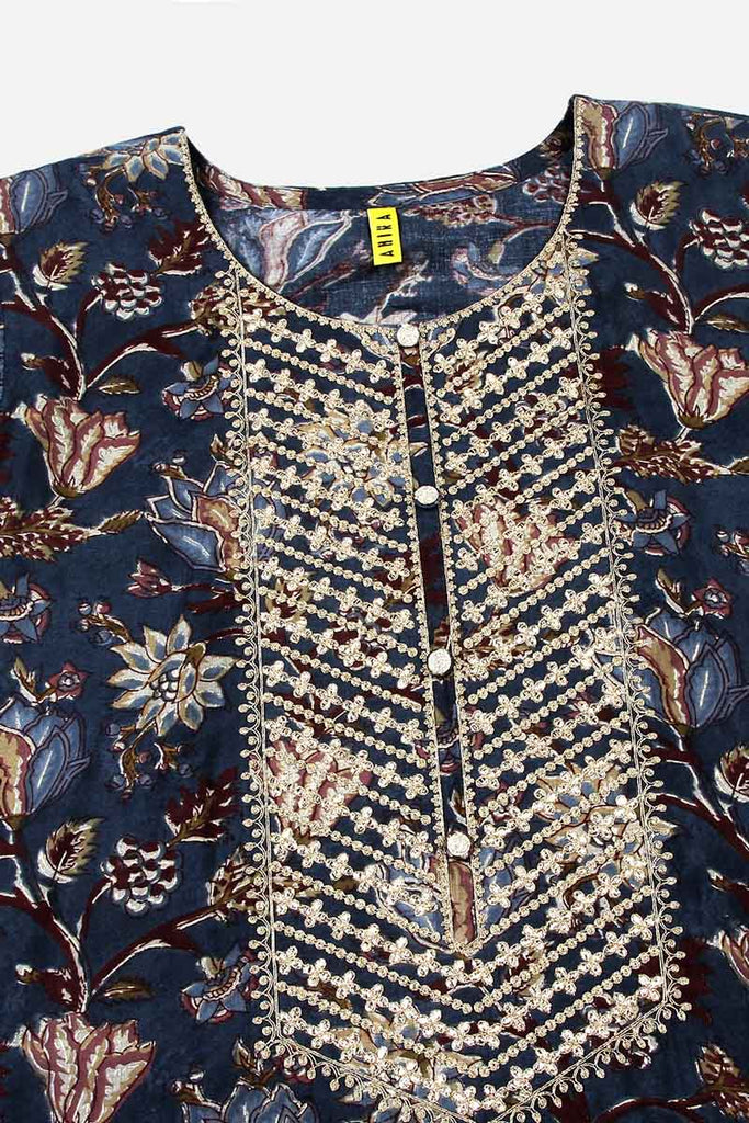 Women's Silk Blend Embroidered Floral Printed Kurta Pant With Dupatta