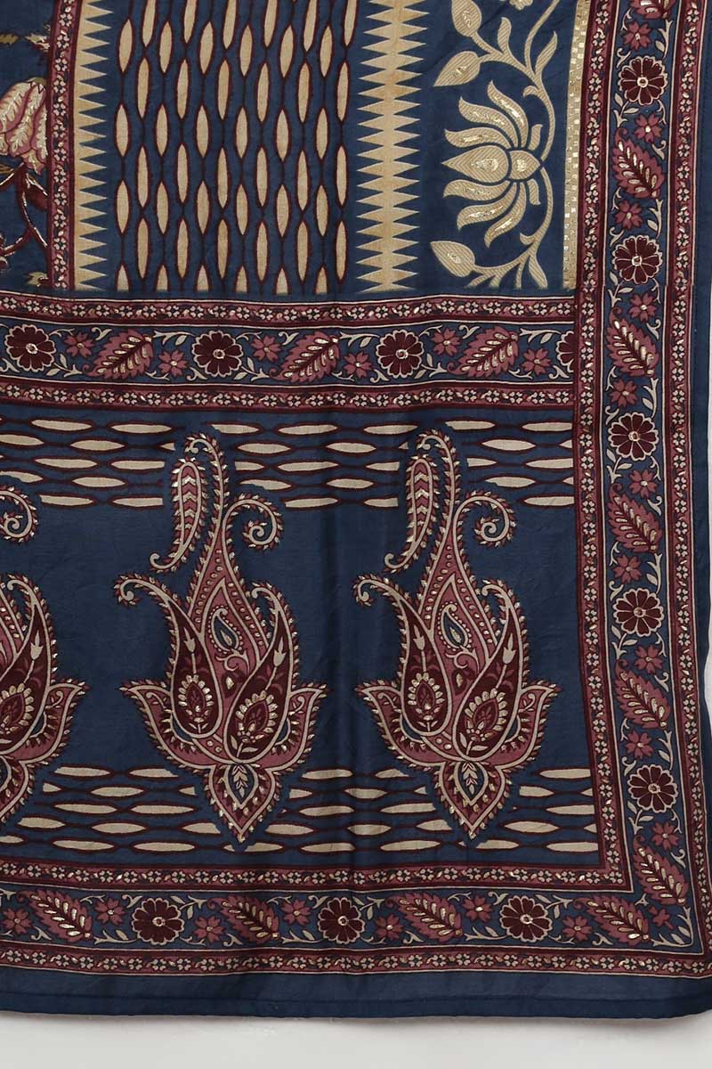 Women's Silk Blend Embroidered Floral Printed Kurta Pant With Dupatta - Ahika