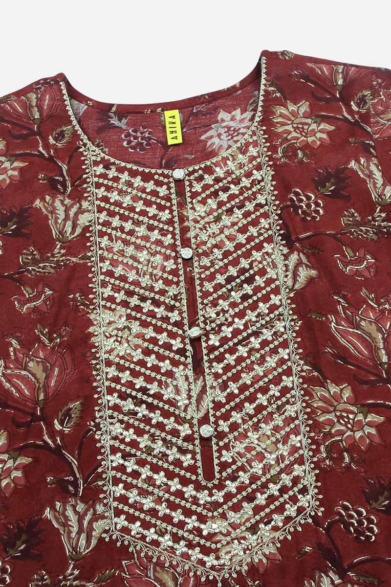 Women's Silk Blend Embroidered Floral Printed Kurta Pant With Dupatta - Ahika