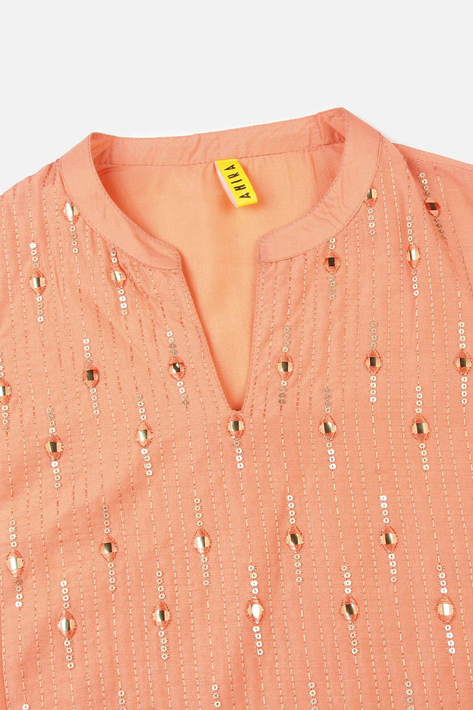 Women's Silk Blend Embroidered Mirror Work Kurta Pant With Dupatta