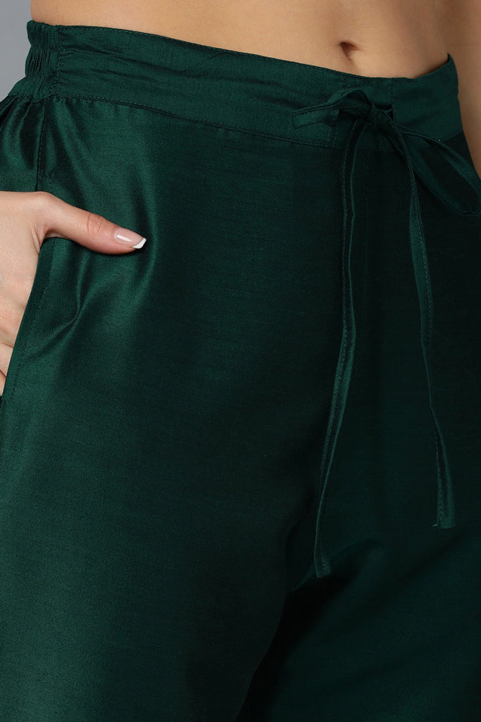 Women's Dark Green Silk Blend Embroidered Party Wear-Ahika
