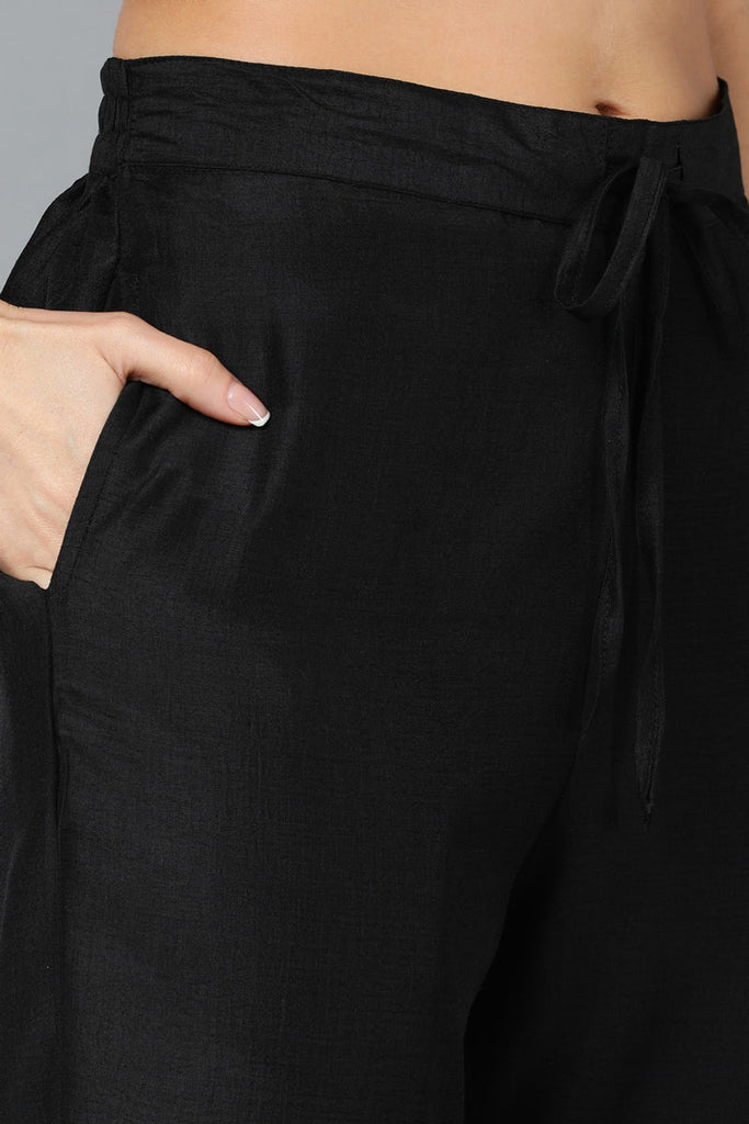 Women's Black Silk Blend Embroidered Party Wear-Ahika
