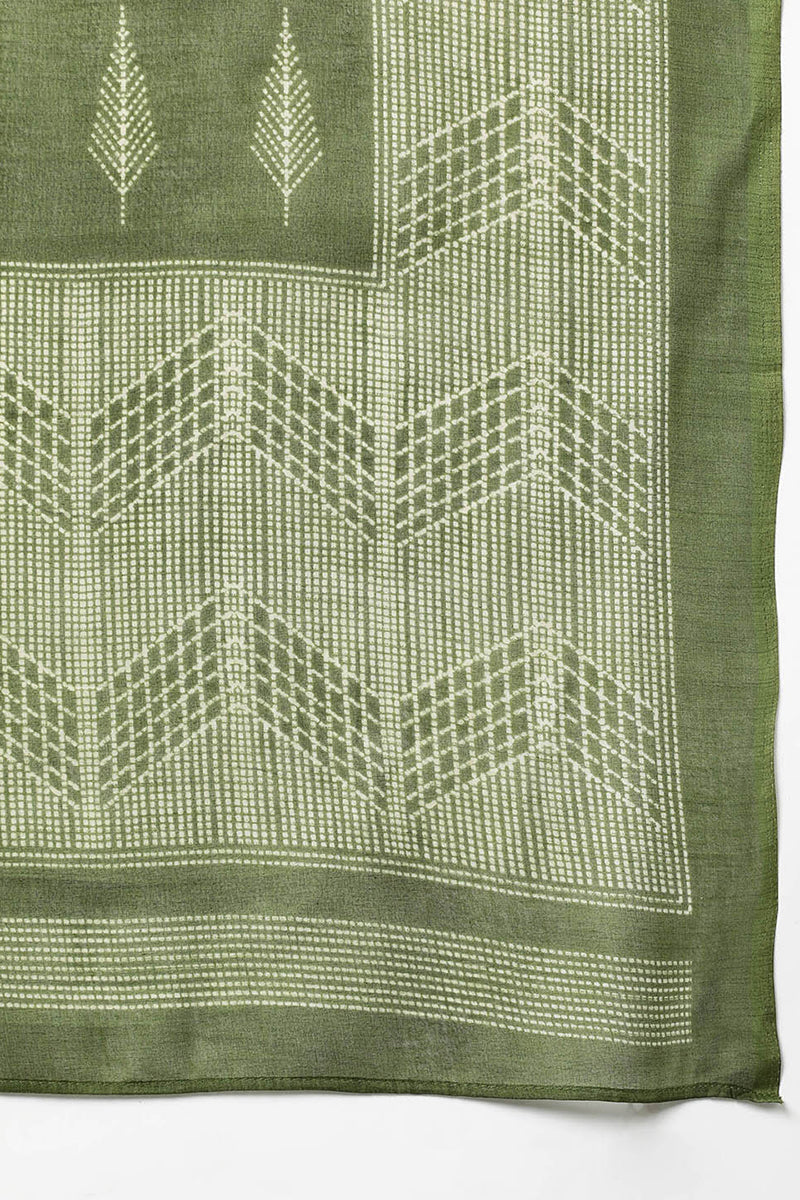 Women's Silk Blend Fern Green Straight Kurta Pant With Dupatta - Ahika