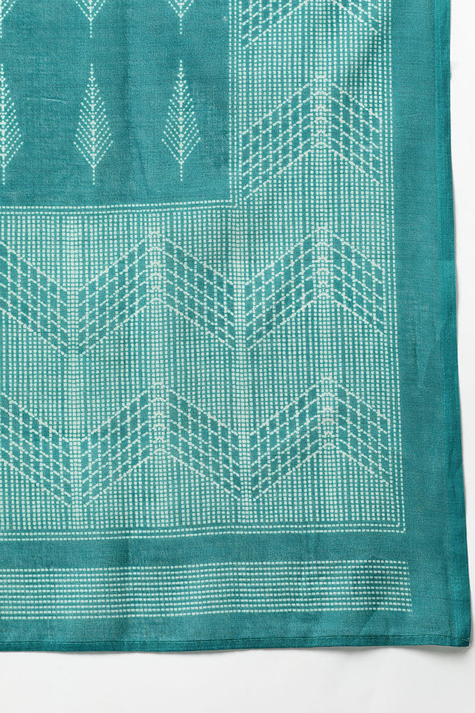 Women's Silk Blend Rama Green Straight Kurta Pant With Dupatta