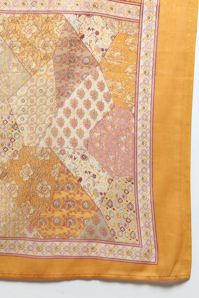 Women's Cotton Mustard Printed Straight Kurta Pant With Dupatta - Ahika