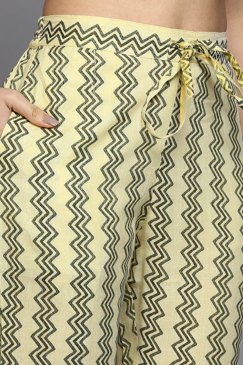 Women's Silk Blend Yellow Printed Straight Kurta Pant With Dupatta - Ahika