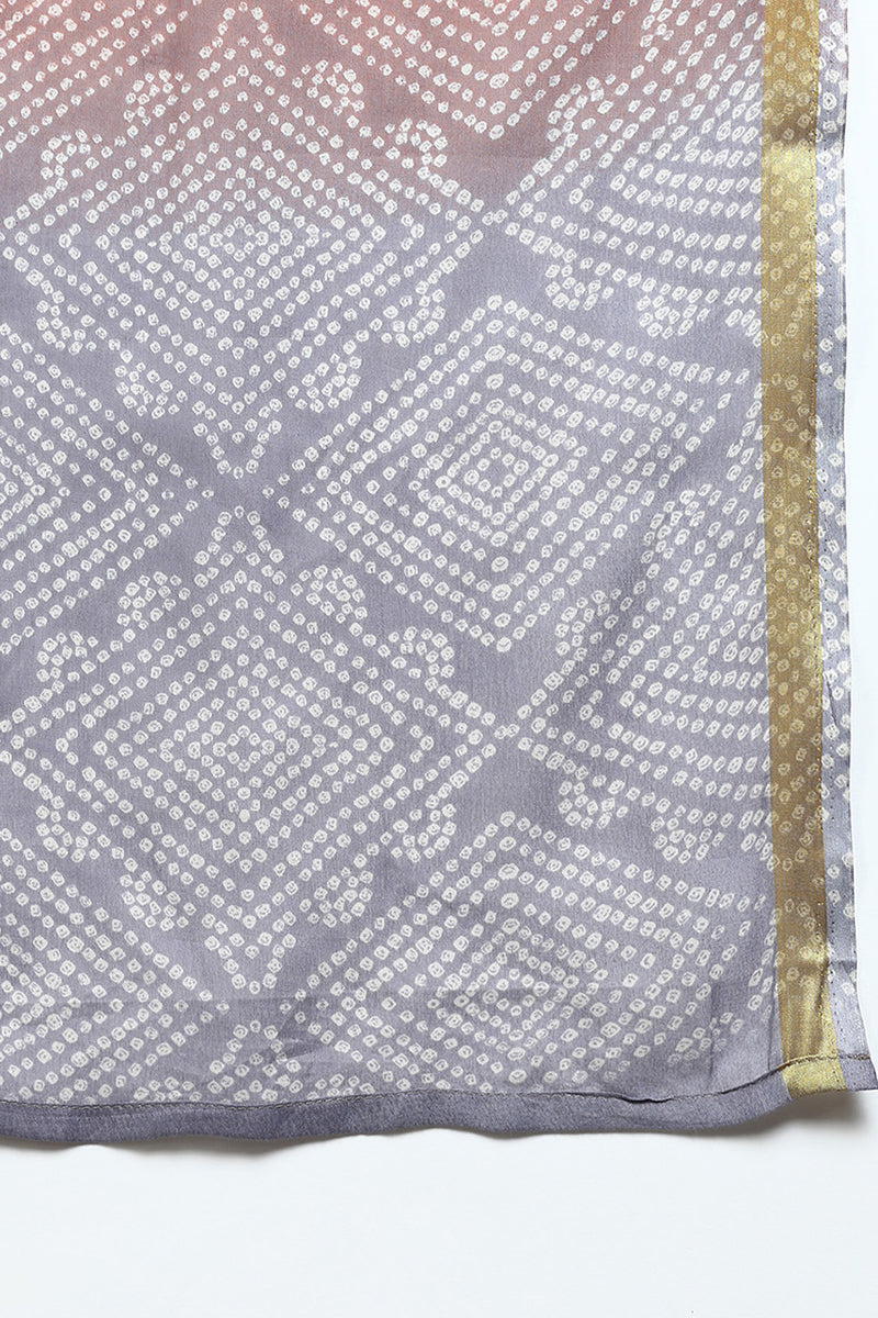 Women's Cotton Lavender Bandhani Printed Straight Kurta Pant With Dupatta - Ahika