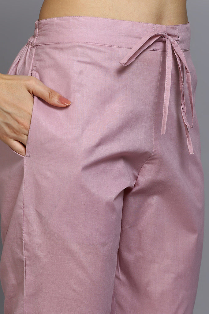 Women's Cotton Blend Pink Printed Straight Kurta Pant With Dupatta