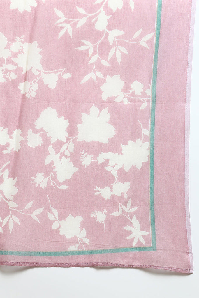 Women's Cotton Blend Pink Printed Straight Kurta Pant With Dupatta