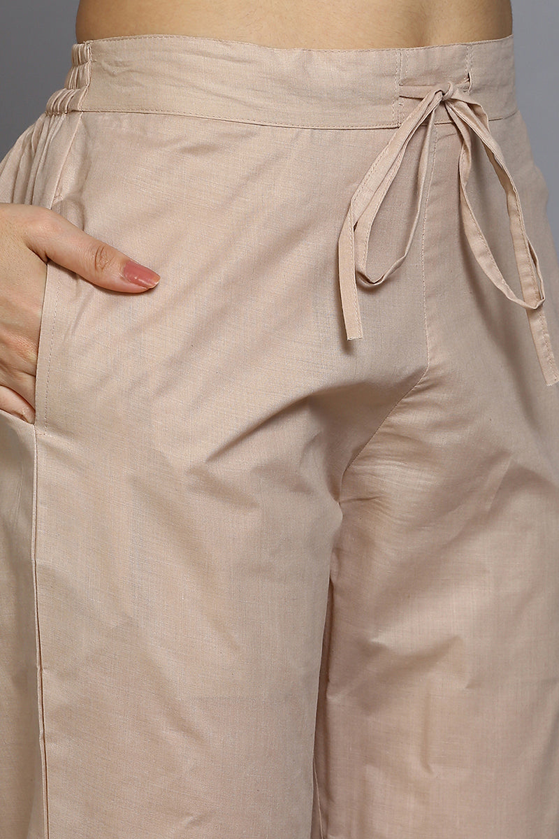 Women's Cotton Blend Nude Printed Straight Kurta Pant With Dupatta - Ahika