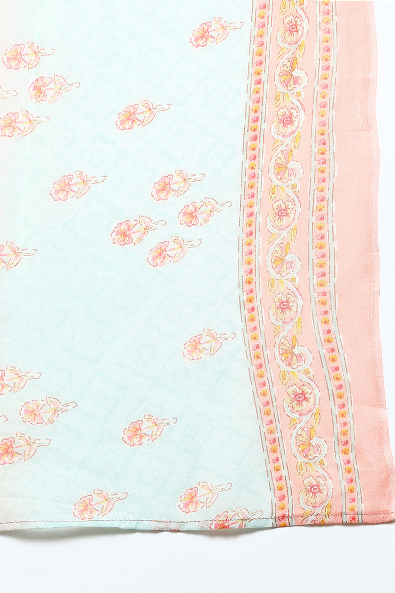 Women's Cotton Blend Peach Printed Straight Kurta Pant With Dupatta - Ahika