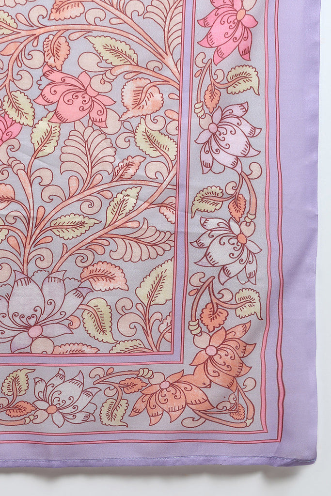Women's Cotton Lavender Printed Straight Kurta Pant With Dupatta