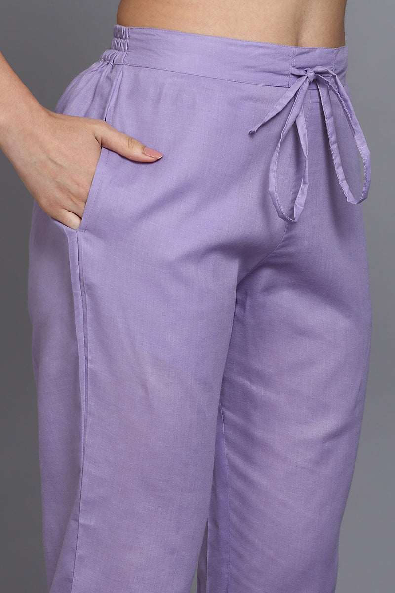 Women's Cotton Lavender Printed Straight Kurta Pant With Dupatta - Ahika