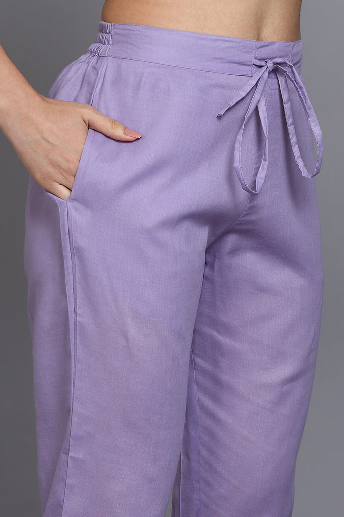 Women's Cotton Lavender Printed Straight Kurta Pant With Dupatta