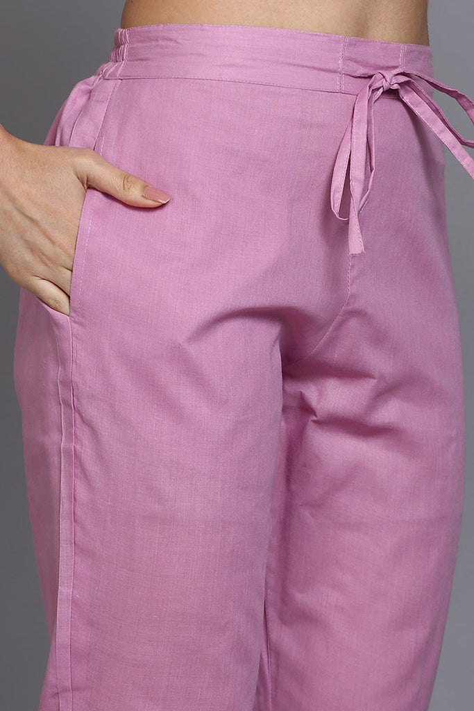 Women's Pink Cotton Embroidered Suit Set