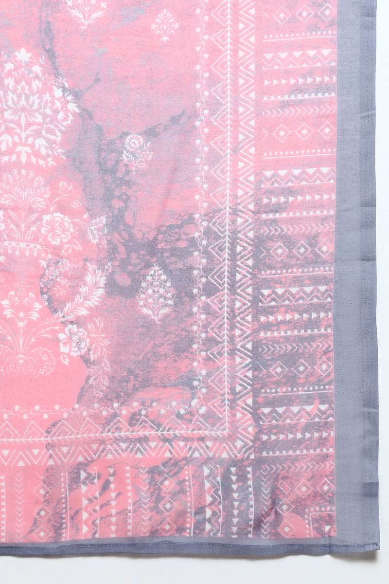 Women's Cotton Peach Printed Straight Kurta Pant With Dupatta - Ahika