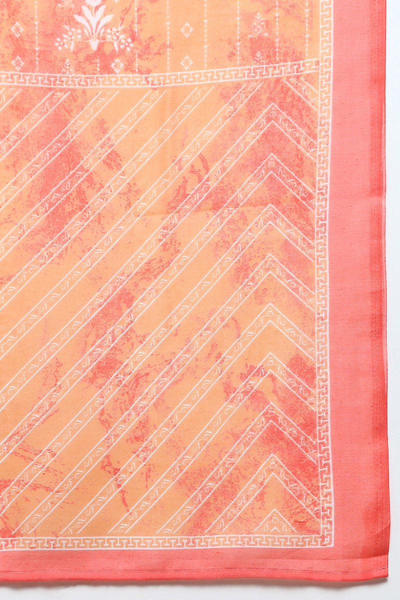 Women's Cotton Orange Printed Straight Kurta Pant With Dupatta - Ahika