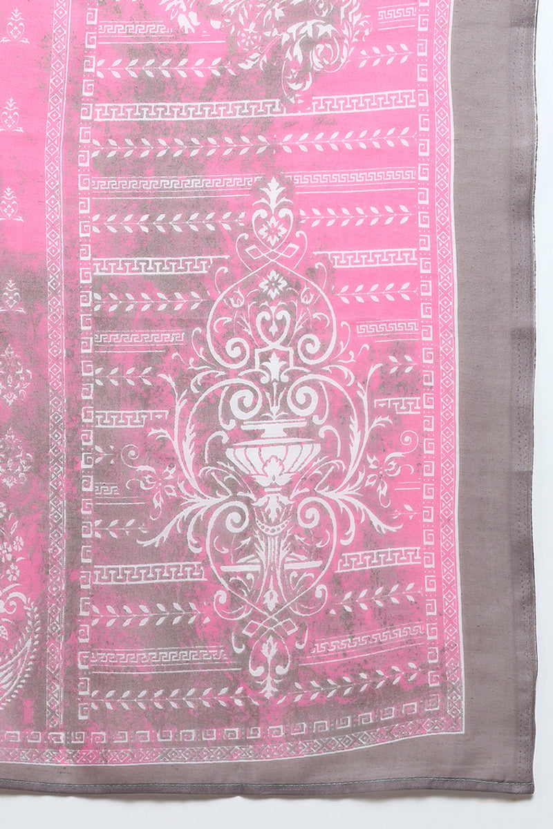 Women's Cotton Pink Printed Straight Kurta Pant With Dupatta - Ahika