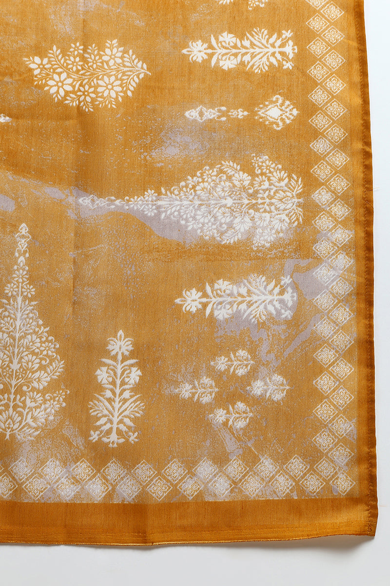 Women's Cotton Taupe Printed Straight Kurta Pant With Dupatta - Ahika