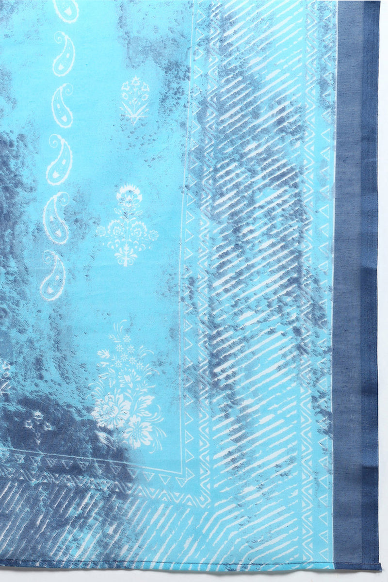 Women's Cotton Blue Printed Straight Kurta Pant With Dupatta - Ahika