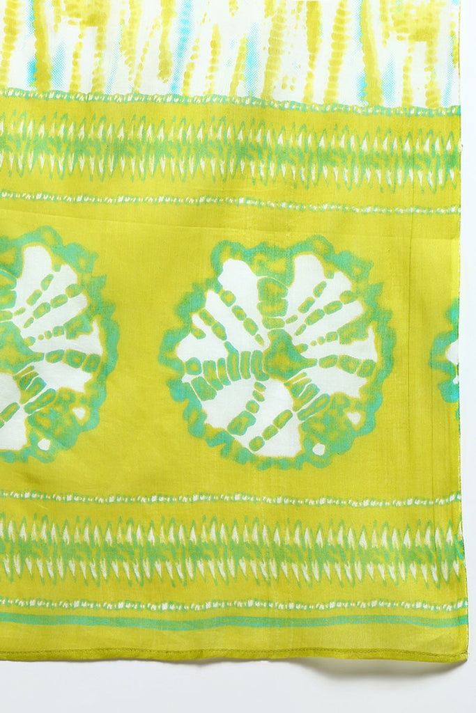 Women's Cotton Green Bandhani Printed Straight Kurta Pant With Dupatta