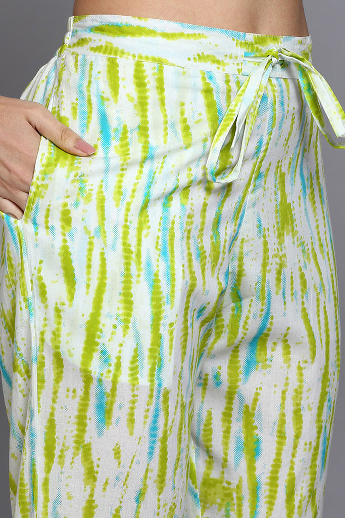Women's Cotton Green Bandhani Printed Straight Kurta Pant With Dupatta