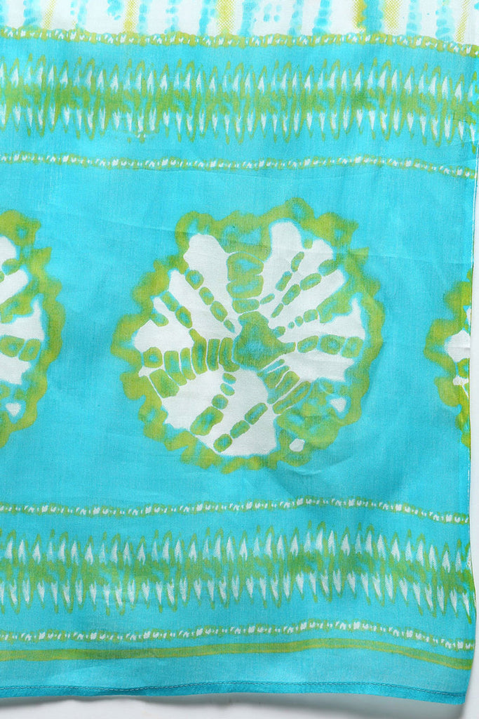 Women's Cotton Blue Bandhani Printed Straight Kurta Pant With Dupatta