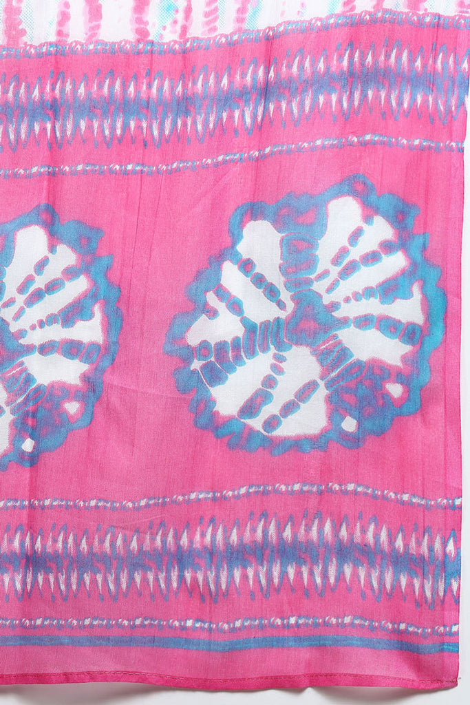 Women's Cotton Pink Bandhani Printed Straight Kurta Pant With Dupatta