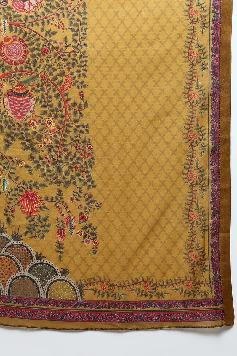 Women's Cotton Olive Embroidered Straight Kurta Pant With Dupatta - Ahika